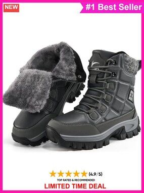 Fur Lined Waterproof Faux Leather Snow Boots Warm Ankle Winter Outdoor